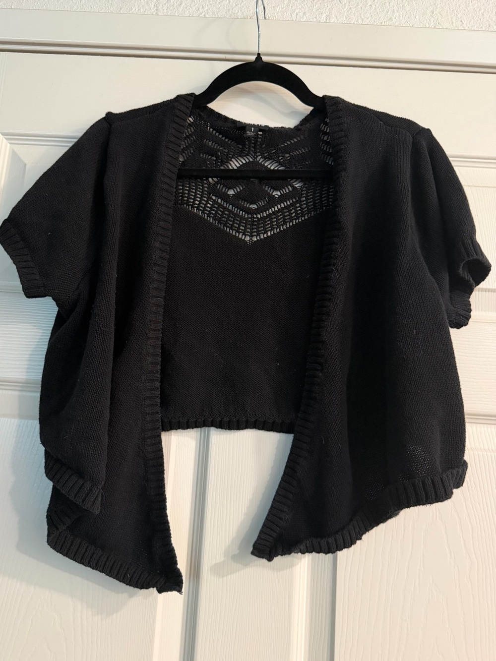 Torrid Black Crochet Open-Front Knit Shrug